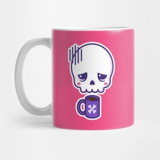 Dead inside, but caffeinated - kawaii skull with coffee cup (white outline) Mug